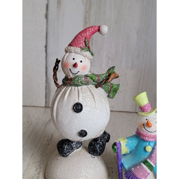 Snowman glitter set top hat mistletoe xmas figure decor snow unique - Picture 3 of 8